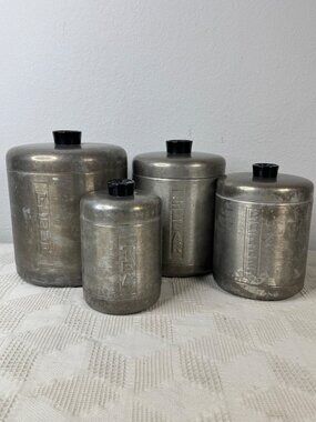 Century Aluminum Kitchen Canister Set of 4 with Black Knobs Vintage Mid Century